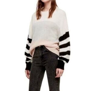 Allsaints Women's Sweater Nicoli Jumper Stripe Colorblock Stretch Pink Black Med